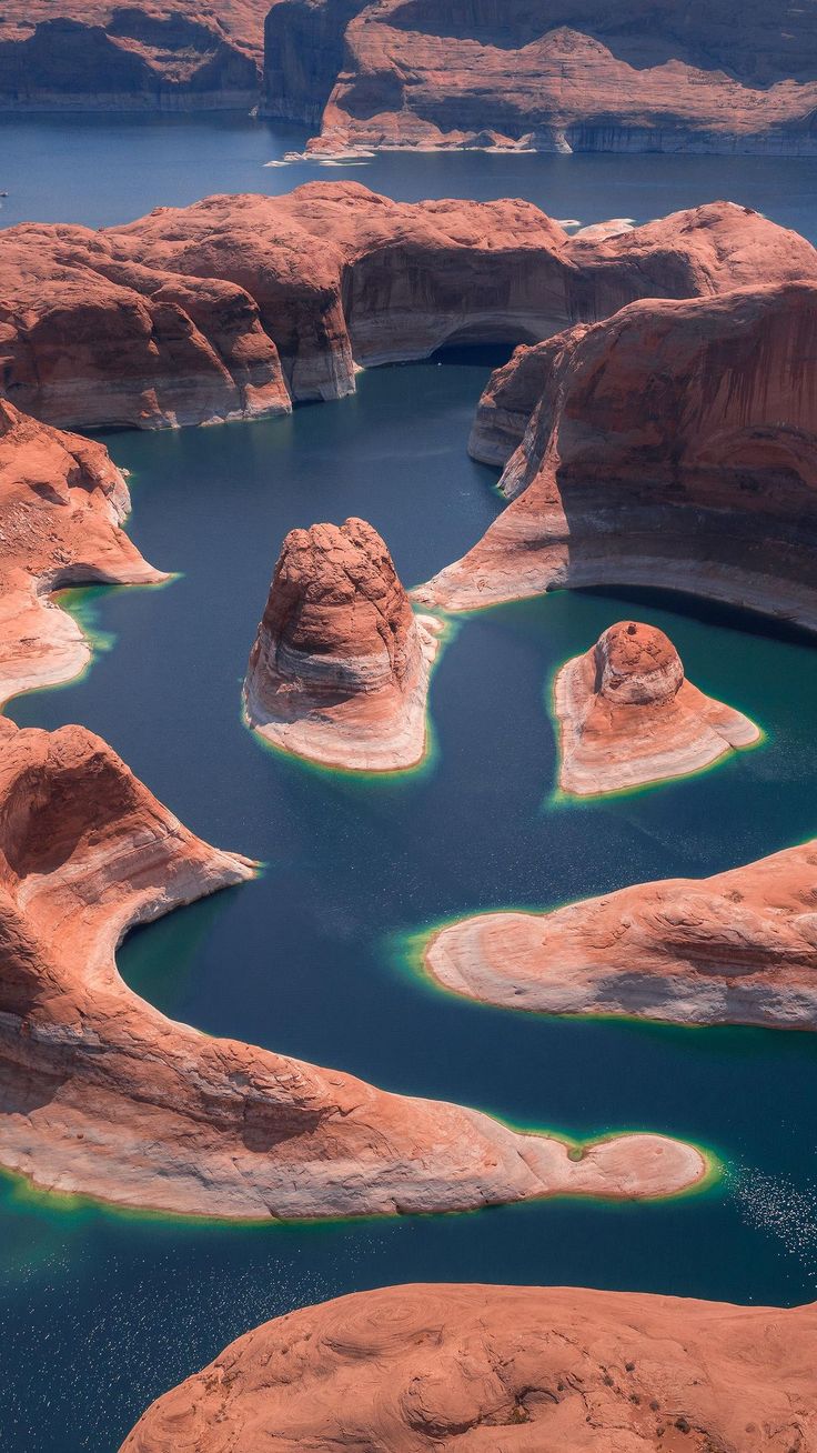 an aerial view of the water and rocks in lake powell state park, arizona usa