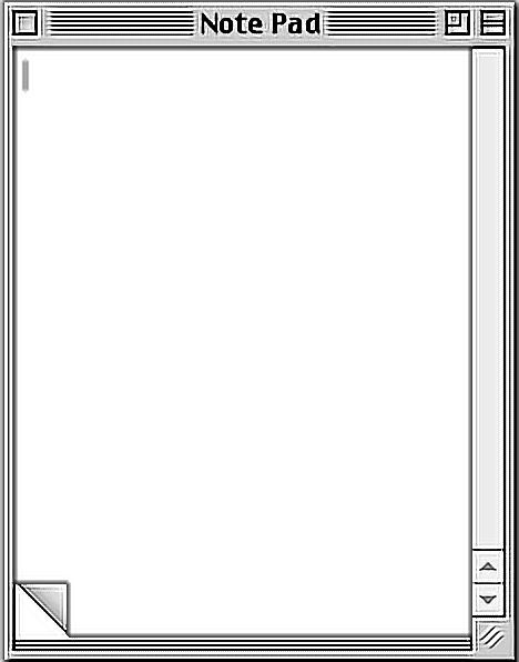 an image of a computer screen with the text note pad in black and white on it