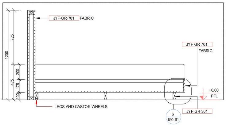 a drawing of the measurements for a bed frame and headboard with an attached rail