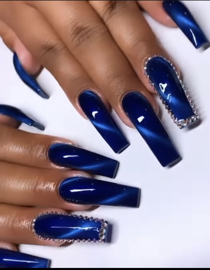 Dark Blue Nail Ideas, Blue Nails Long, 60 Nails, Dark Blue Nail Designs, Candy Dip, Navy Blue Shades, Dark Blue Nail, Beach Nails Art, Manicure 2023