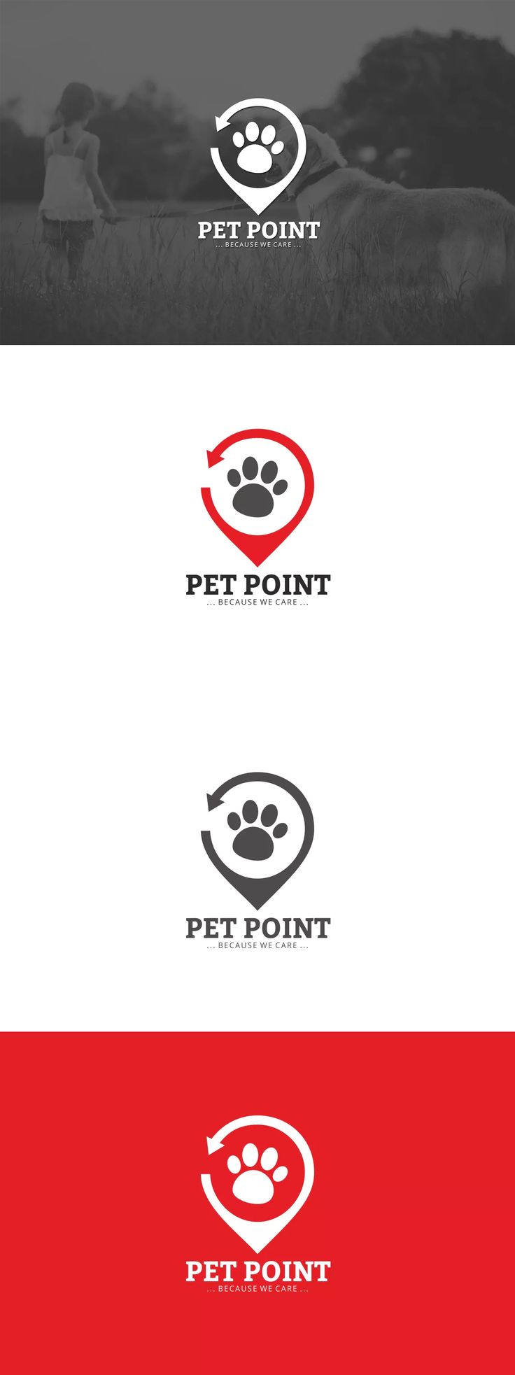 the logo for pet point is shown in red, white and black colors with an image of