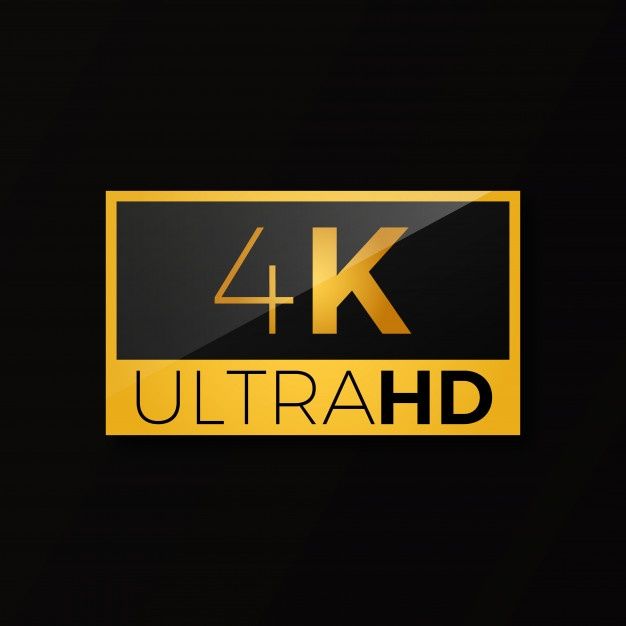 the 4k ultrahd logo is shown on a black background with gold lettering and an arrow