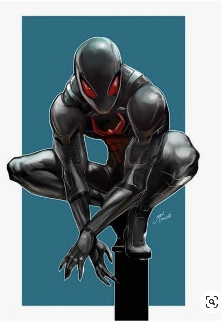 a drawing of a spider man sitting on top of a pole with his hands in his pockets