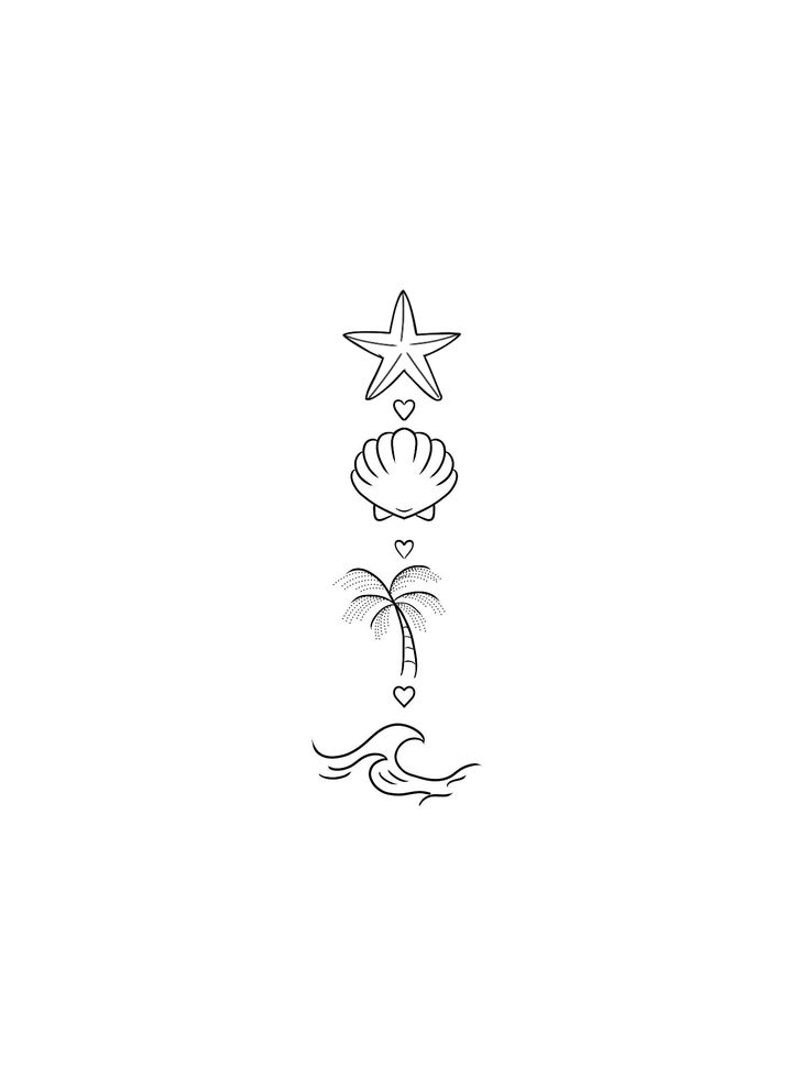 a starfish and seashell tattoo design on a white background