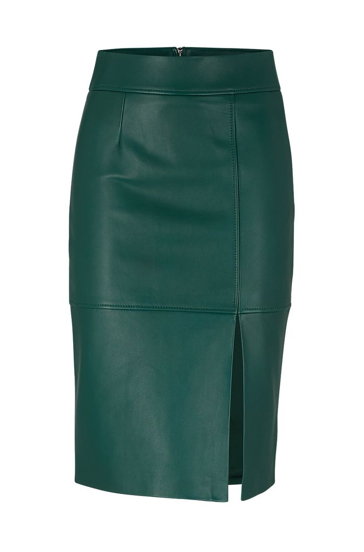 BOSS - Slim-fit pencil skirt in grained leather Green Leather Pencil Skirt, Womens Business Attire, Pencil Skirt Pattern, Green Pencil Skirts, Leather Pencil Skirt, Beautiful Skirts, Green Skirt, Fashion Updates, Skirt Pattern