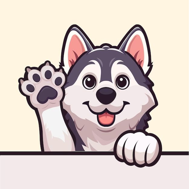 a cartoon husky dog holding a sign and pawing it's head over the edge