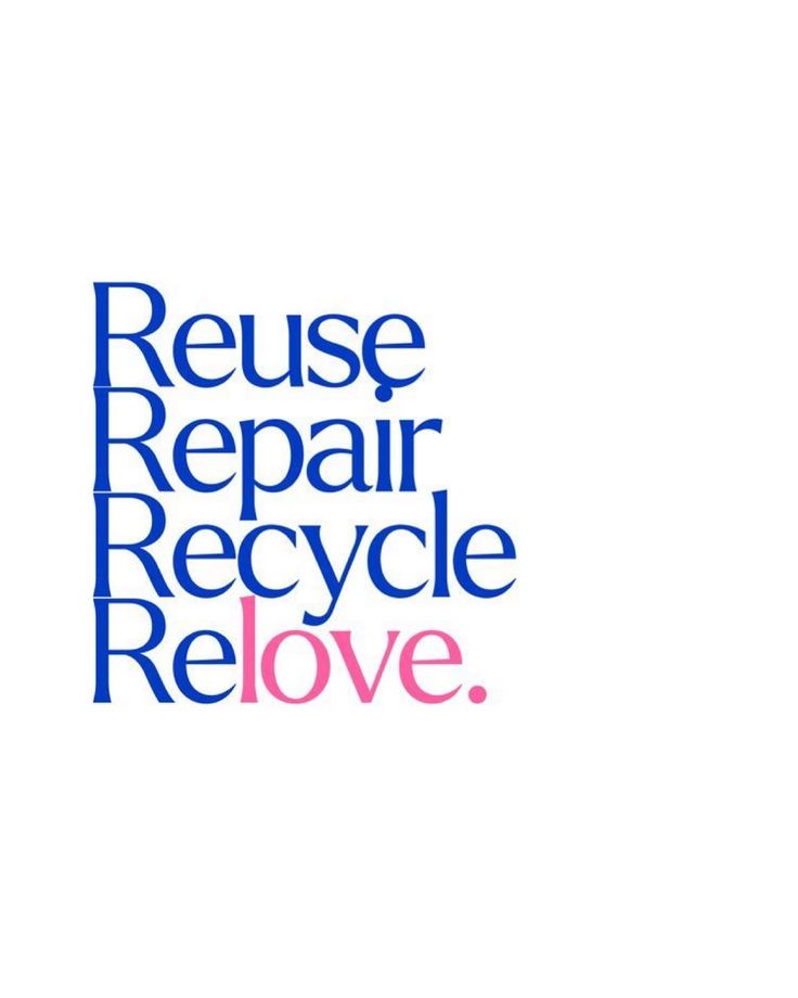 the words reuse repair recycle remove are shown in blue, pink and red