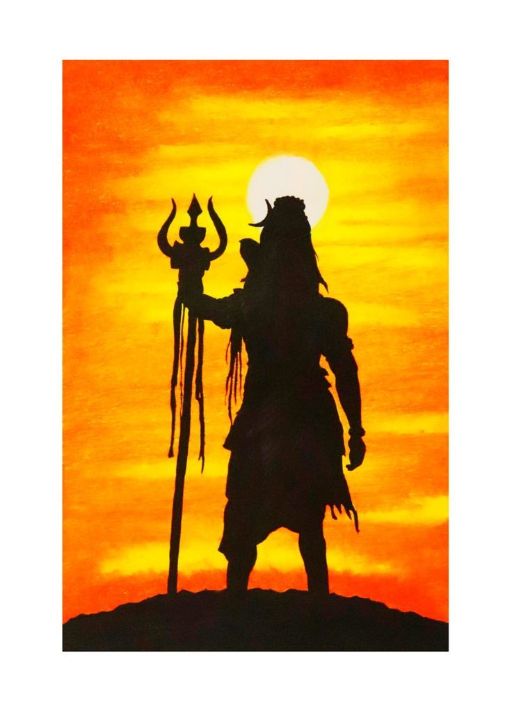 the silhouette of a man holding a sceptacle in front of an orange and yellow sky