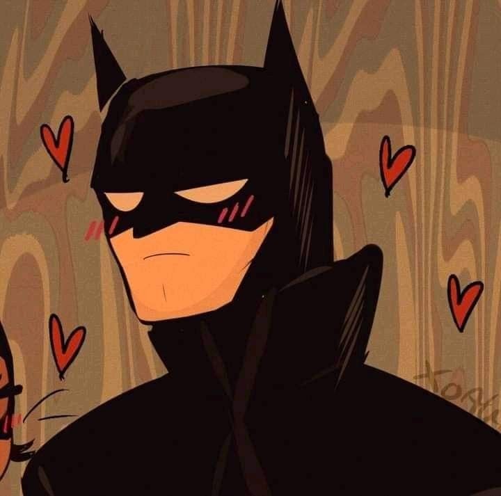 a cartoon batman with hearts flying around him and the caption says, i love you