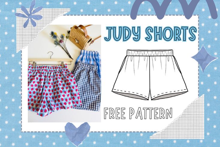 two shorts with different patterns on them and the words july shorts free pattern below it