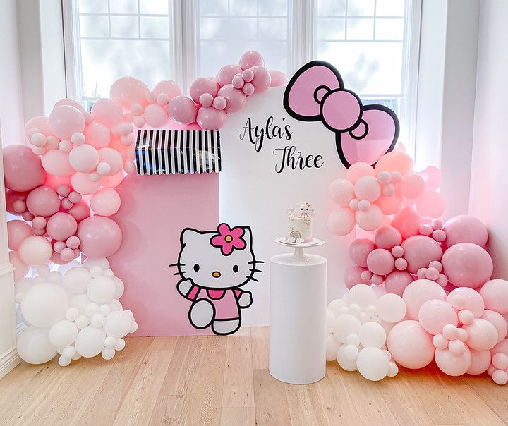 a hello kitty themed birthday party with balloons