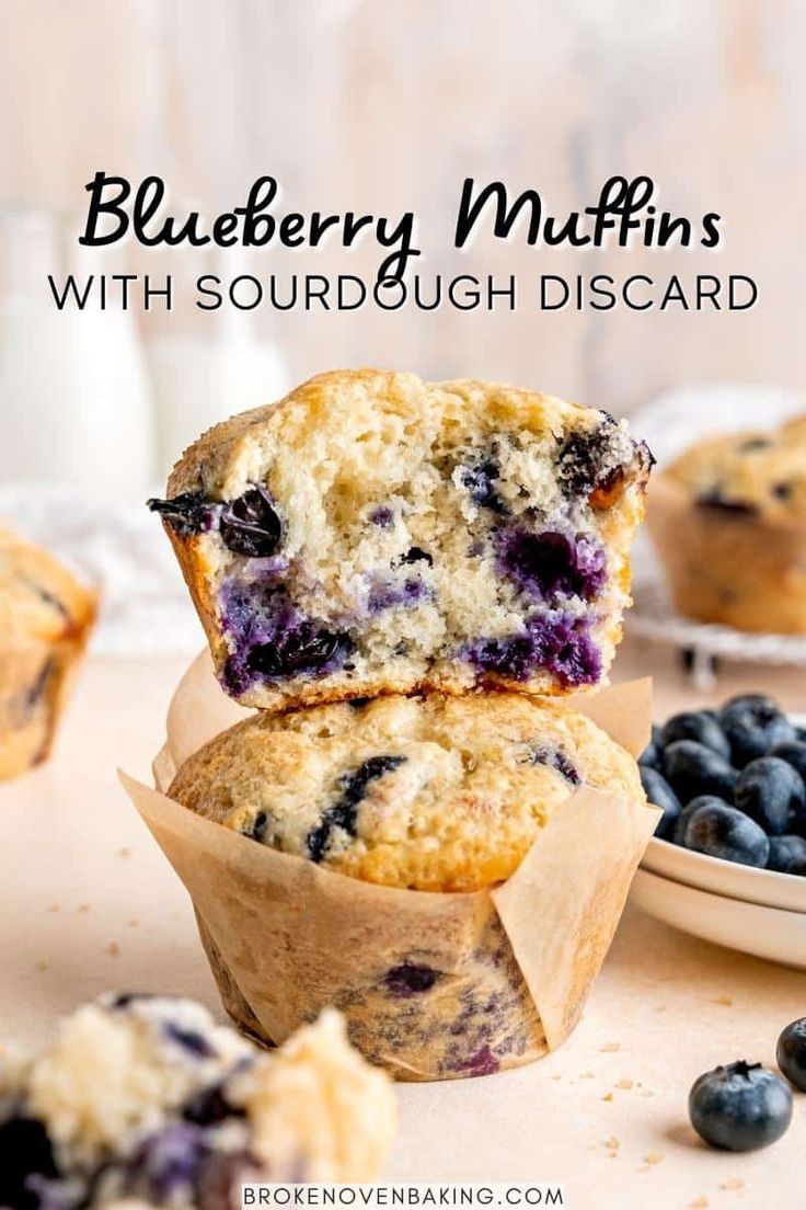 blueberry muffins with sourdough discard