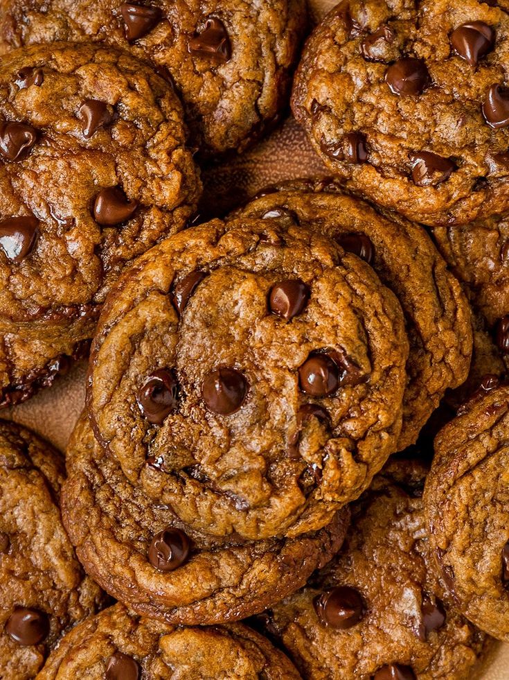 chocolate chip cookies piled on top of each other