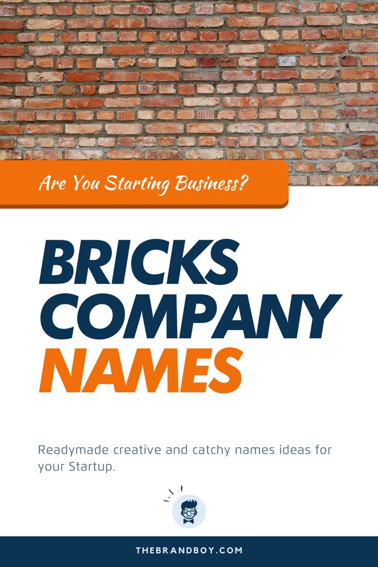 brick wall with the words bricks company names in orange and blue, on top of it