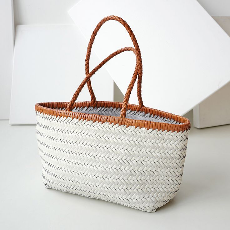 Free U.S. shipping. Style: Commuting , color:Beige, suite for season：Spring, Summer, Autumn, Winter ，Anniversary, Going out, Hanging out, Material Genuine Leather, Beige and Brown Cow Leather Woven Tote Handbags Modern White Shoulder Bag For Vacation, Modern White Bags For The Beach, Modern White Bags For Beach, Modern White Beach Bag, Elegant White Basket Straw Bag, White Casual Straw Bag With Leather Handles, White Leather Shoulder Bag For Vacation, White Woven Leather Straw Bag For Shopping, White Straw Bag With Leather Handles For Travel