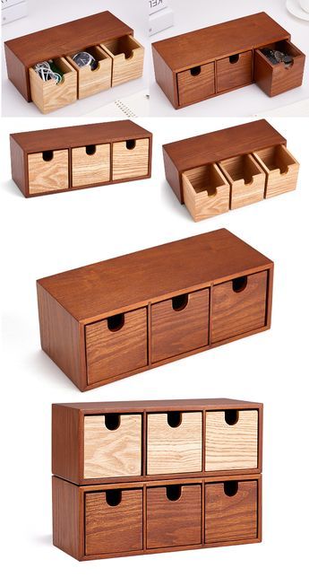 several different types of wooden drawers with compartments on each side and one drawer in the middle