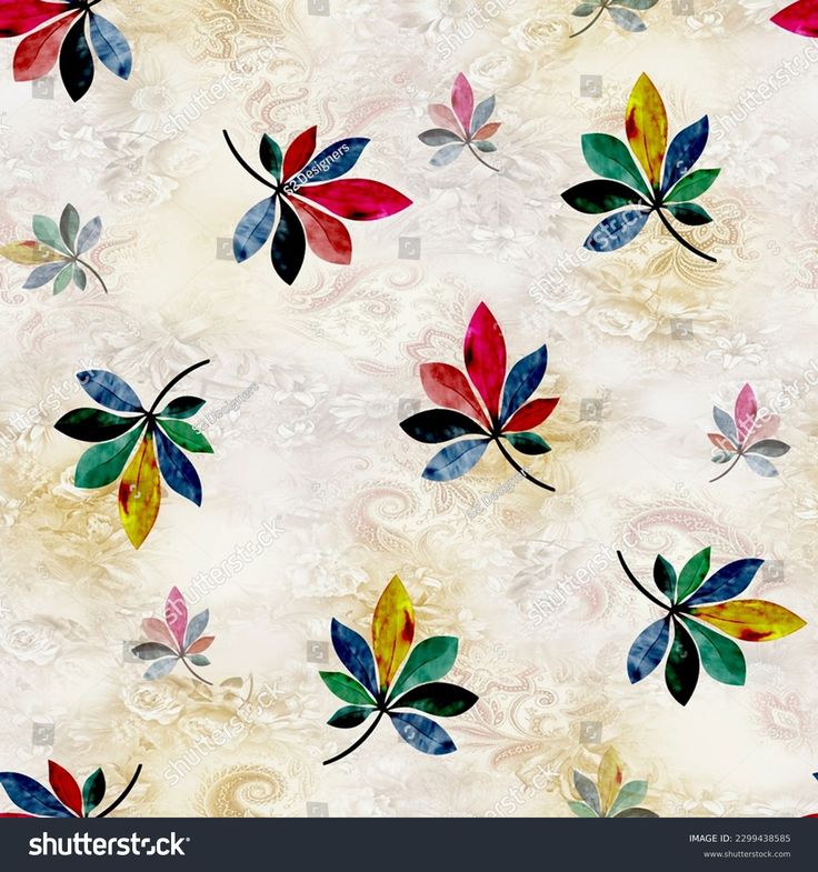 an abstract floral pattern with colorful leaves on a beige background stock photo - 95978