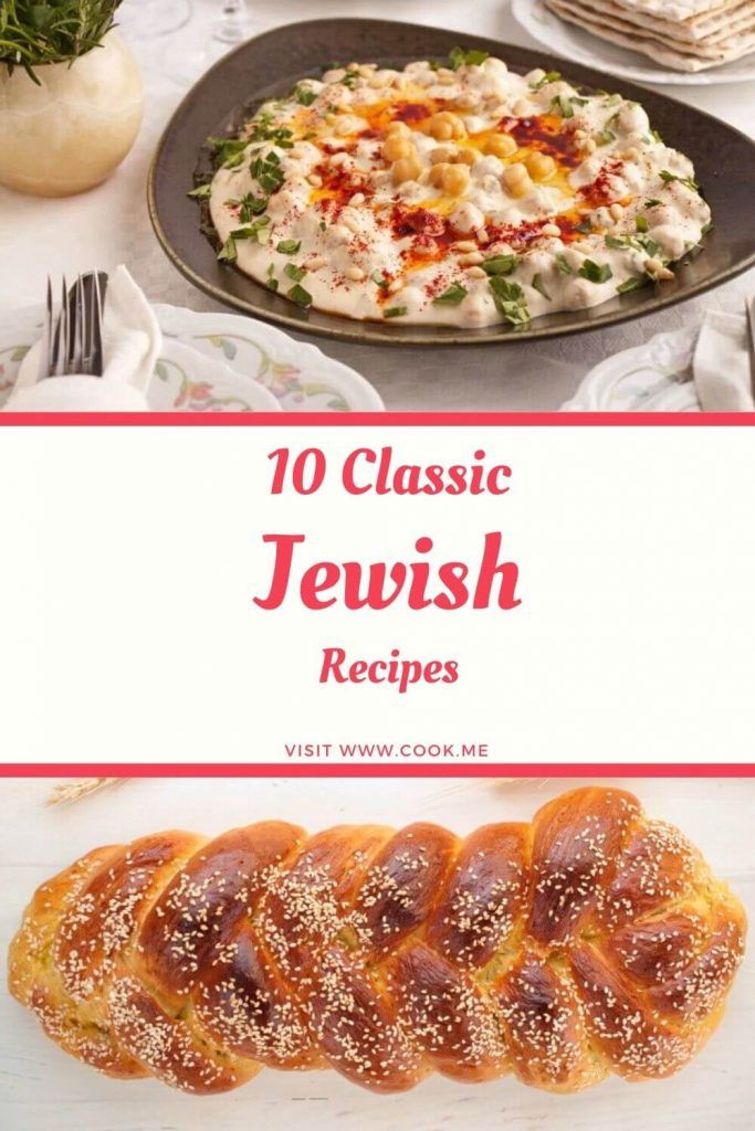 the top ten classic jewish dishes on display in front of a table full of food