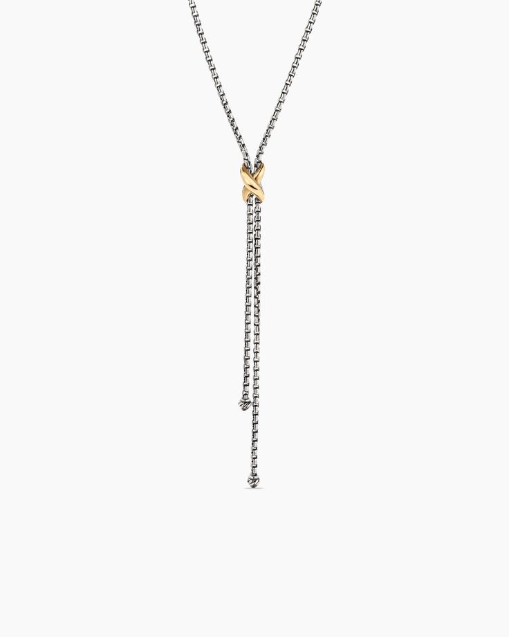 David Yurman | Petite X Lariat Necklace in Sterling Silver with 18K Yellow Gold David Yurman Necklace, Lariat Necklace Silver, Gold Lariat Necklace, Chain Strap Bag, Floral Shoes, Lariat Necklace, Necklace Sterling Silver, David Yurman, High Jewelry