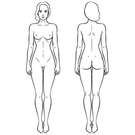 a woman's body is shown from the front and back