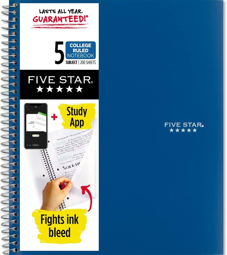 five star college notebook with 5 stars on it