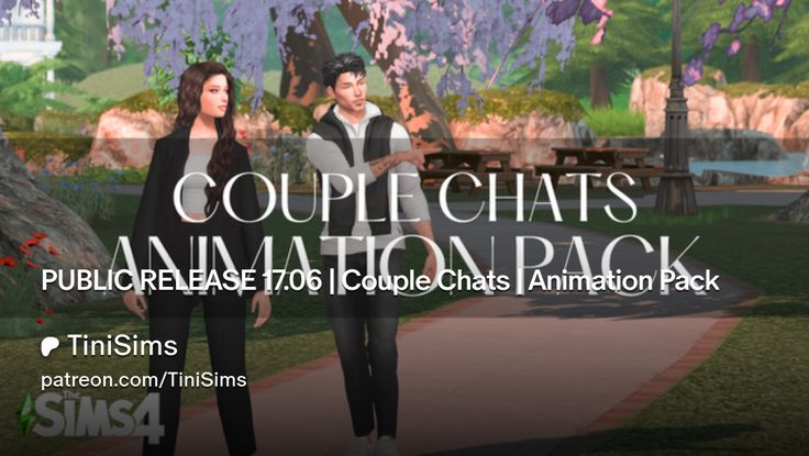 two people walking down a sidewalk in front of trees and bushes with text that reads couple chats animation pack