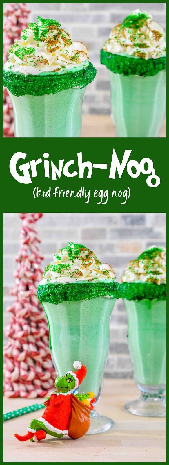 two glasses filled with green liquid and sprinkles on the top, next to a