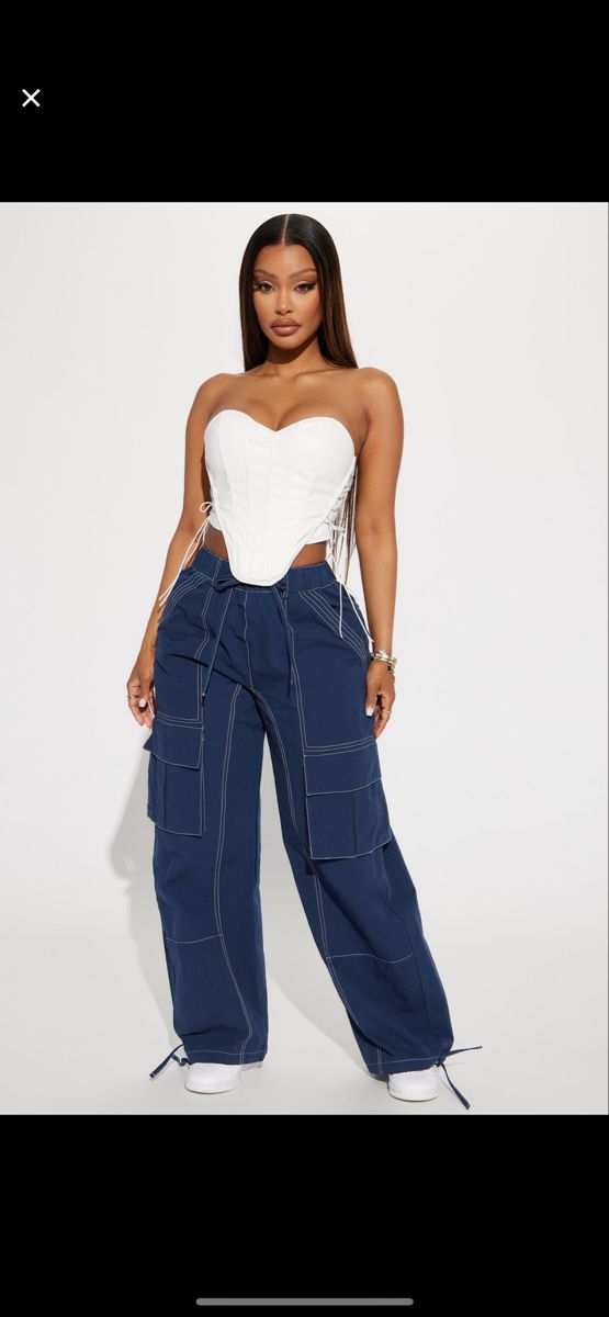 Blue Cargo Pants Outfit, Cargo Pants Outfit Summer, Modeling Clothes, Yodit Yemane, Plaid Skirt Set, Diy Outfits, Blue Stuff, Blue Cargo Pants, Cargo Pants Outfit