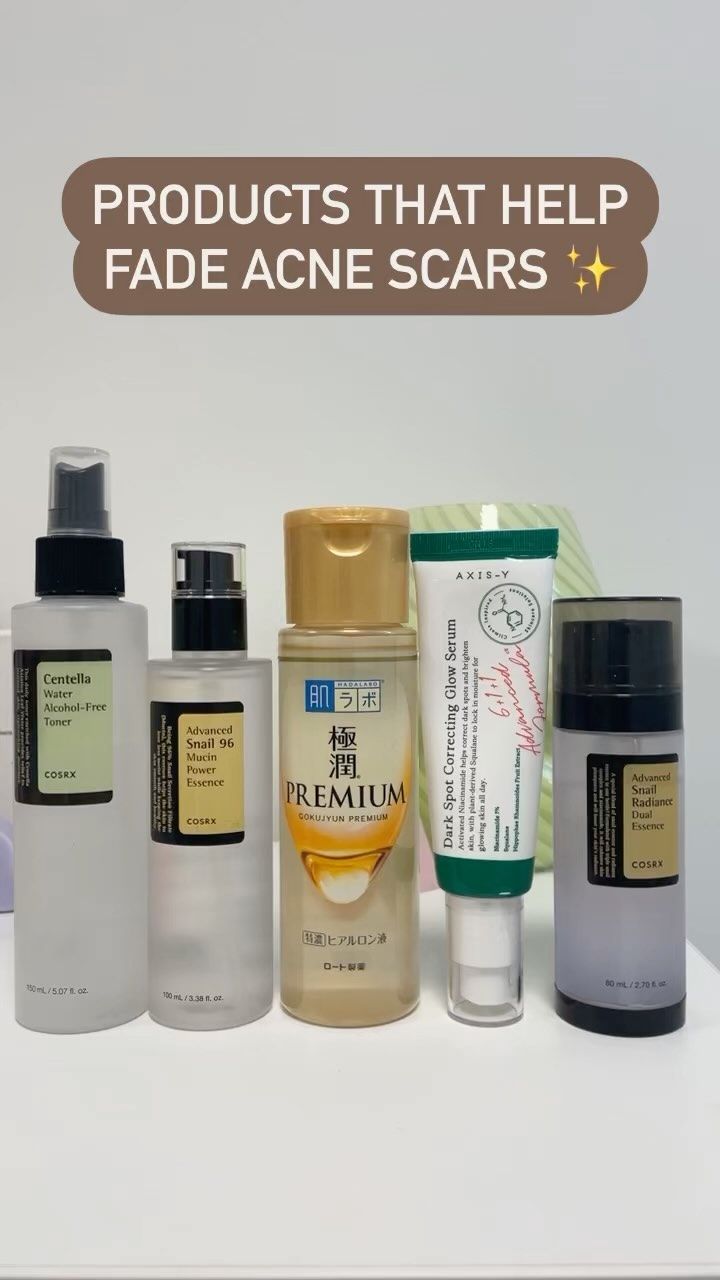 Skin Care Brightening Products, Skincare For Acne Scarring, Skincare For Acne And Scars, Acne Scar Skincare, Hyperpigmentation Korean Skincare, Acne Scarring Products, Fade Hyperpigmentation, Skincare For Brightening Skin, Acne Scar Skin Care Routine