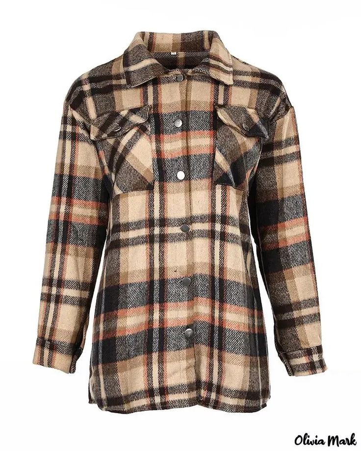 Olivia Mark - Plaid top with buttoned pocket Chic Type, Plaid Top, Button Front Top, Plaid Blouse, Plaid Tops, Print Tops, Women's Plaid Shirt, Pink And Orange, Sleeve Styles