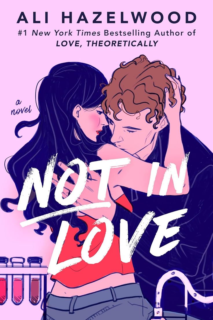 the cover of not in love by ali hazelwood, with an illustration of two people