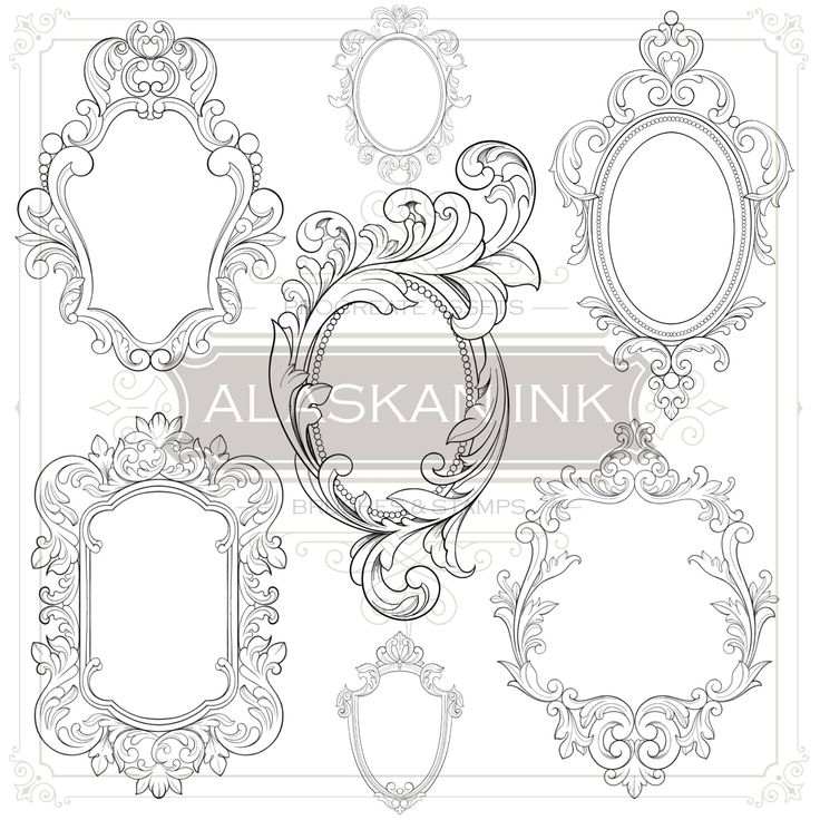 a set of ornate frames and labels in the shape of an oval, square, rectangle