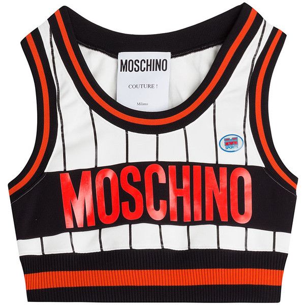 Moschino Cropped Top ($305) ❤ liked on Polyvore featuring tops, crop tops, shirts, multicolor, slim shirt, crop top, logo shirts, red and black shirt and shirts & tops White Bralette Top, Crop Tops Shirts, Moschino Shirt, Shirts Crop Tops, Red And Black Shirt, Bralet Tops, Shirts Crop, Moschino Couture, White Stripes Shirt