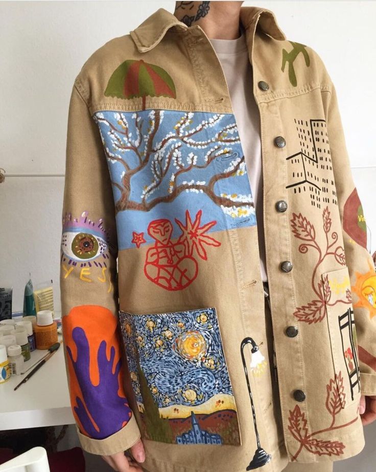 Custom design jacket - handmade jacket Drawing On Clothes, Denim Paint, Coat Check, Hand Painted Denim, Hand Painted Denim Jacket, Design Jacket, Painted Denim Jacket, Check Coat, Colour Texture