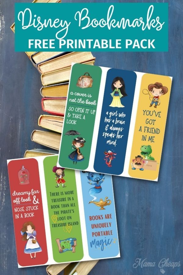 disney bookmarks are on top of books with the title, free printable pack