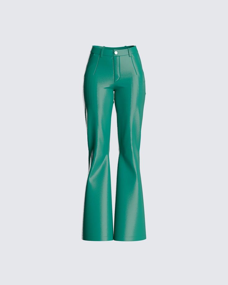 Come get this sexy green pant that'll become one of your go-to's 😍 own the vibe wherever you go 💚 Note: this is faux leather as we don't use any real animal products in our fits ✨ Trendy Solid Color Polyurethane Pants, High Waist Faux Leather Pants, Trendy Wide Leg Faux Leather Bottoms, Trendy High-waisted Faux Leather Bottoms, Trendy High Waist Faux Leather Bottoms, Trendy Faux Leather Pants, Trendy High Waist Leather Pants, Chic Straight Leg Faux Leather Pants, Green Leather Bottoms For Spring