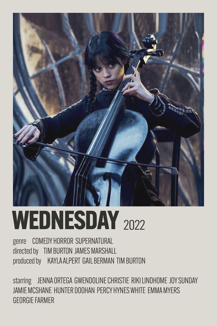 the poster for wednesday with an image of a woman holding a cello in her hands