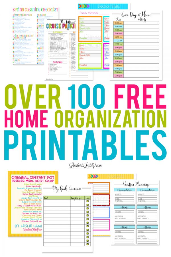 over 100 free home organization printables