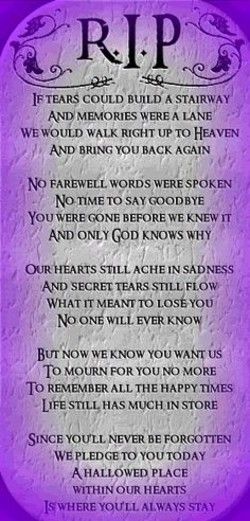 a poem written in purple ink with the words rip on it