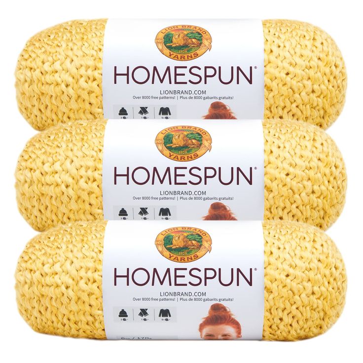 three balls of lion brand homespun yarn