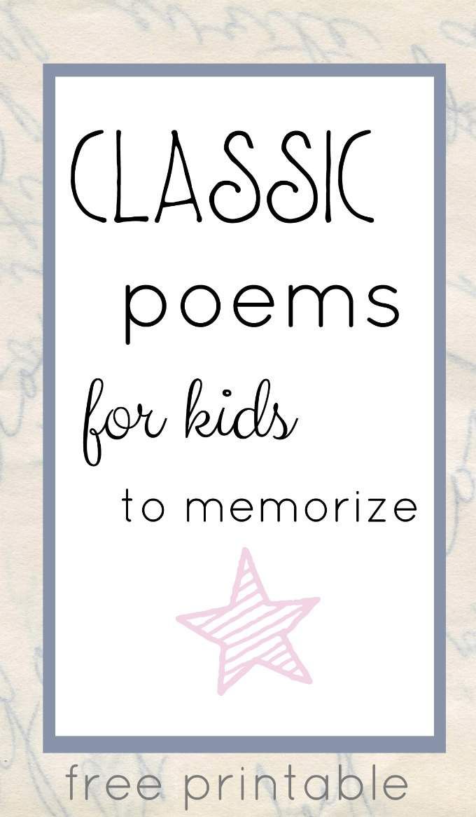 a book with the title classic poem for kids to memoize free printables