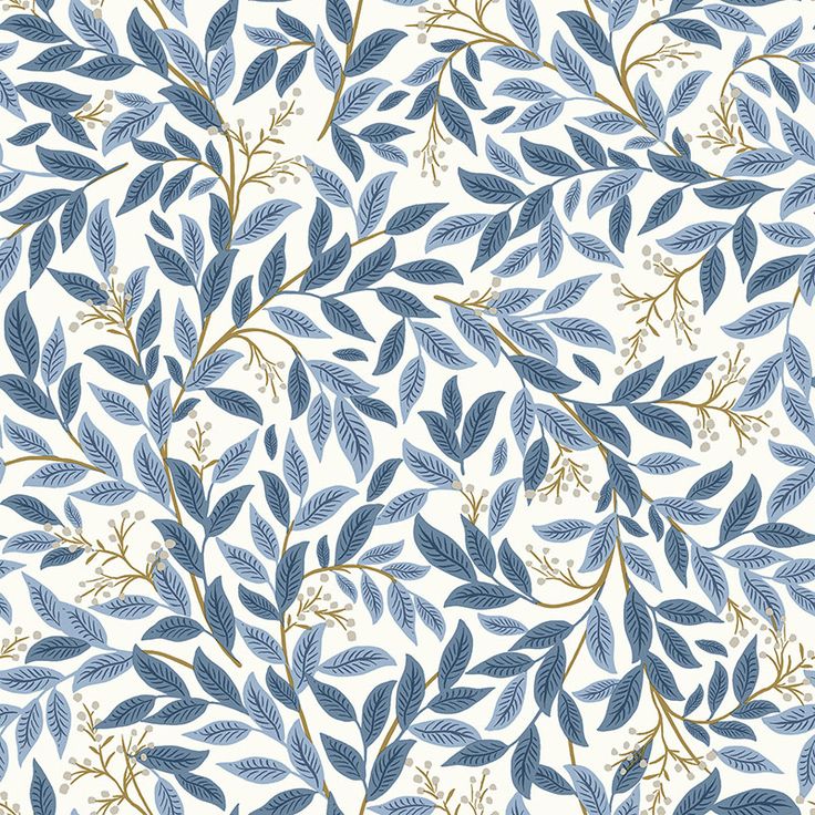 blue and gold leaves on white background