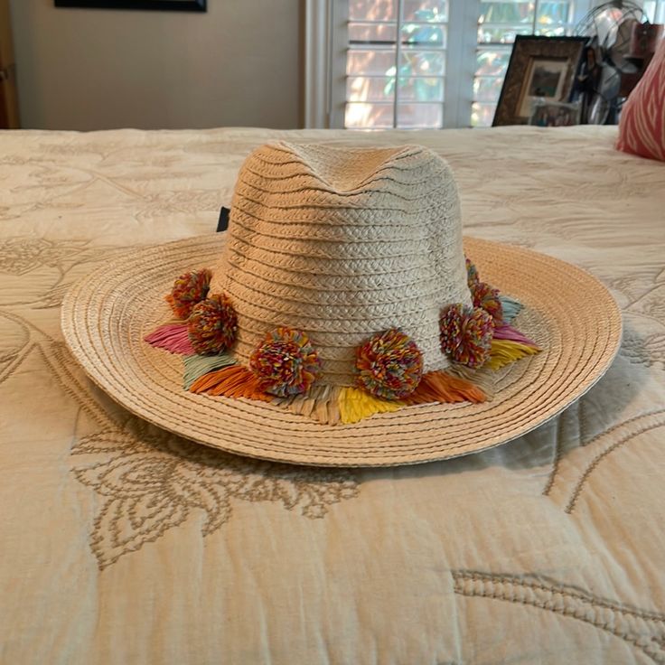 Adorable Brooklyn Hat Company Beach/Straw Hat With Colorful Pom Pom Details. New With Tags!Adjustable To Fit Most Head Sizes. Brooklyn Hat, Patagonia Trucker Hat, Neon Pink Tops, Beach Straw Hat, Hippie Hat, Wool Cloche Hat, Yellow Beanie, Brown Dachshund, Louis Vuitton Hat