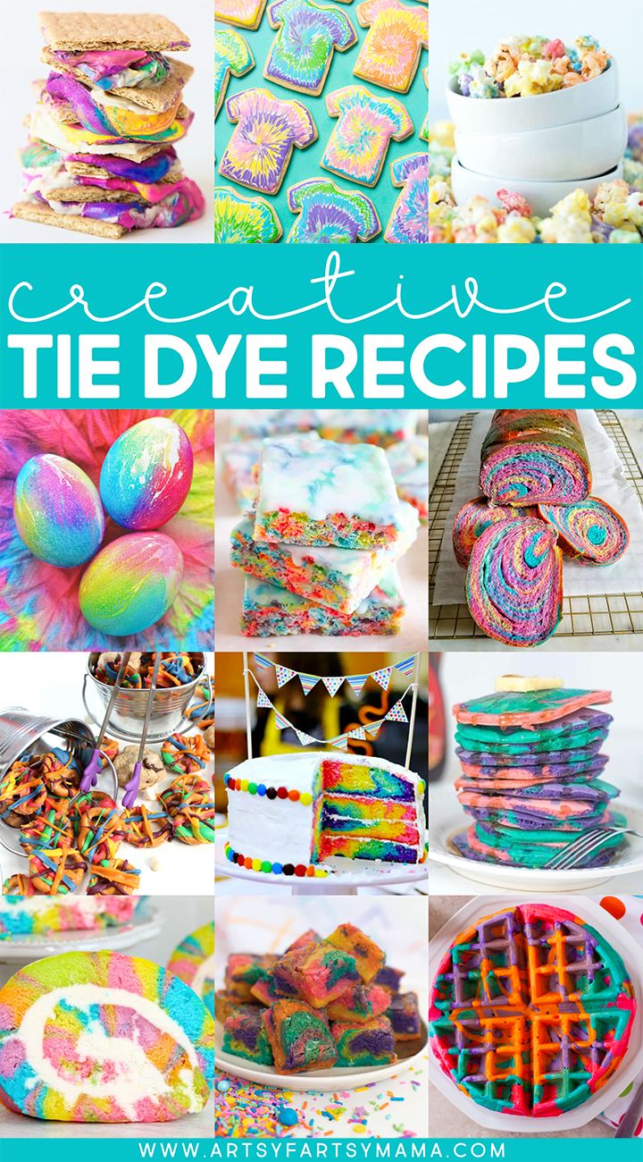 the cover of creative tie dye recipes, with pictures of colorful cakes and desserts