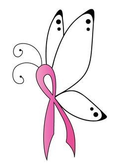 a pink ribbon with black dots on it and a dragon like design in the middle