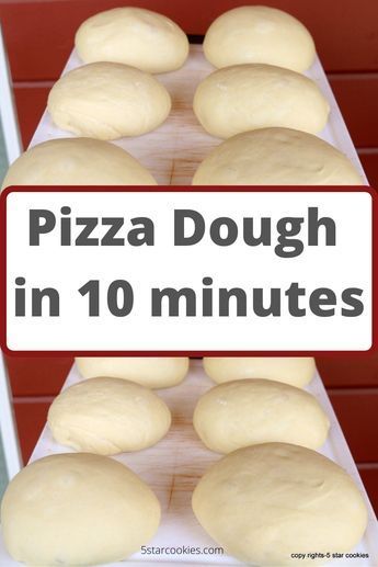 doughnuts are lined up on a table with a sign that says pizza dough in 10 minutes