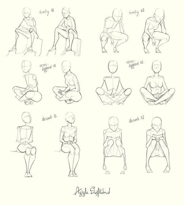 a drawing lesson showing how to draw people sitting in different positions and standing on their knees