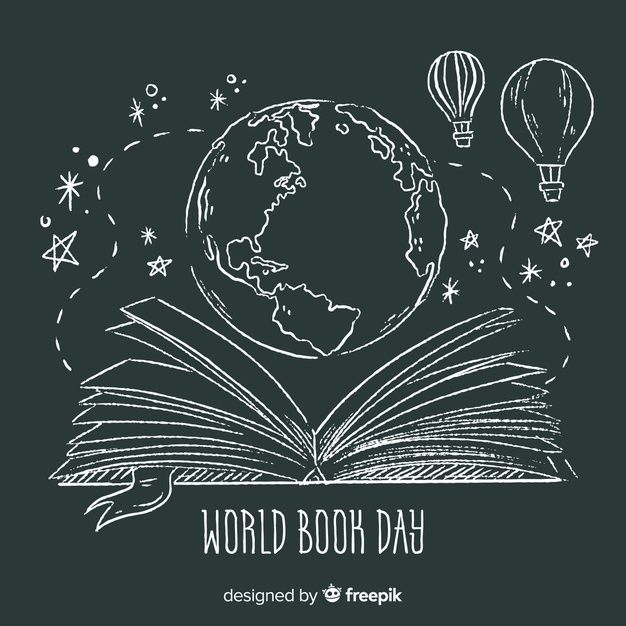 the world book day logo with an open book and hot air balloons in the sky