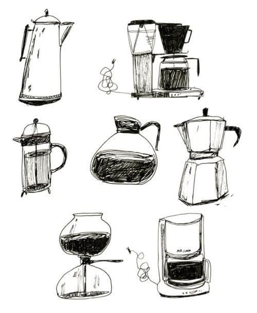 sketches of different types of coffee makers