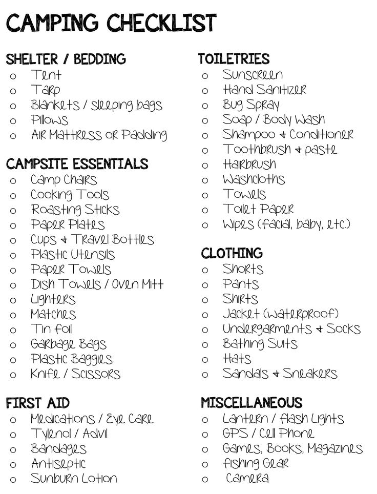 the camping checklist is shown in black and white